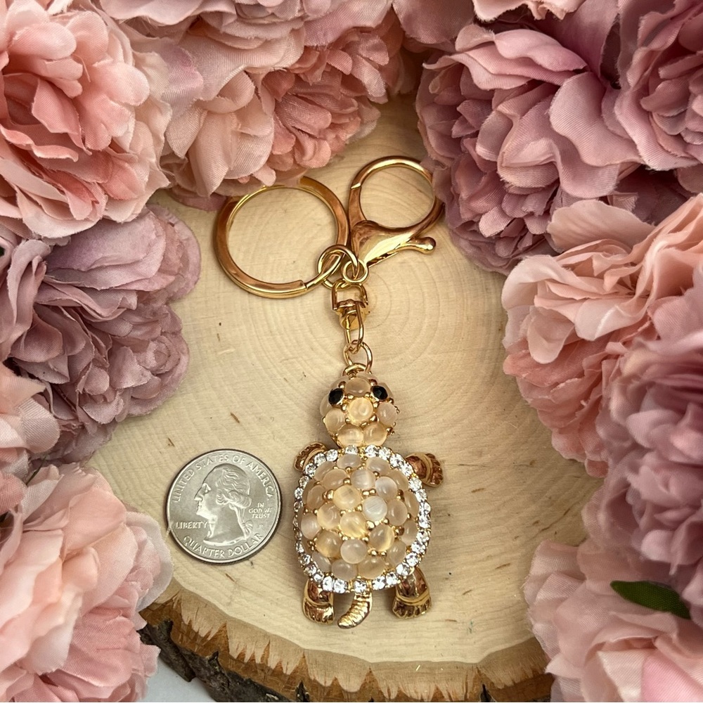 Gorgeous Crystal and Beaded Turtle Keychain Charm - Picture 14 of 16